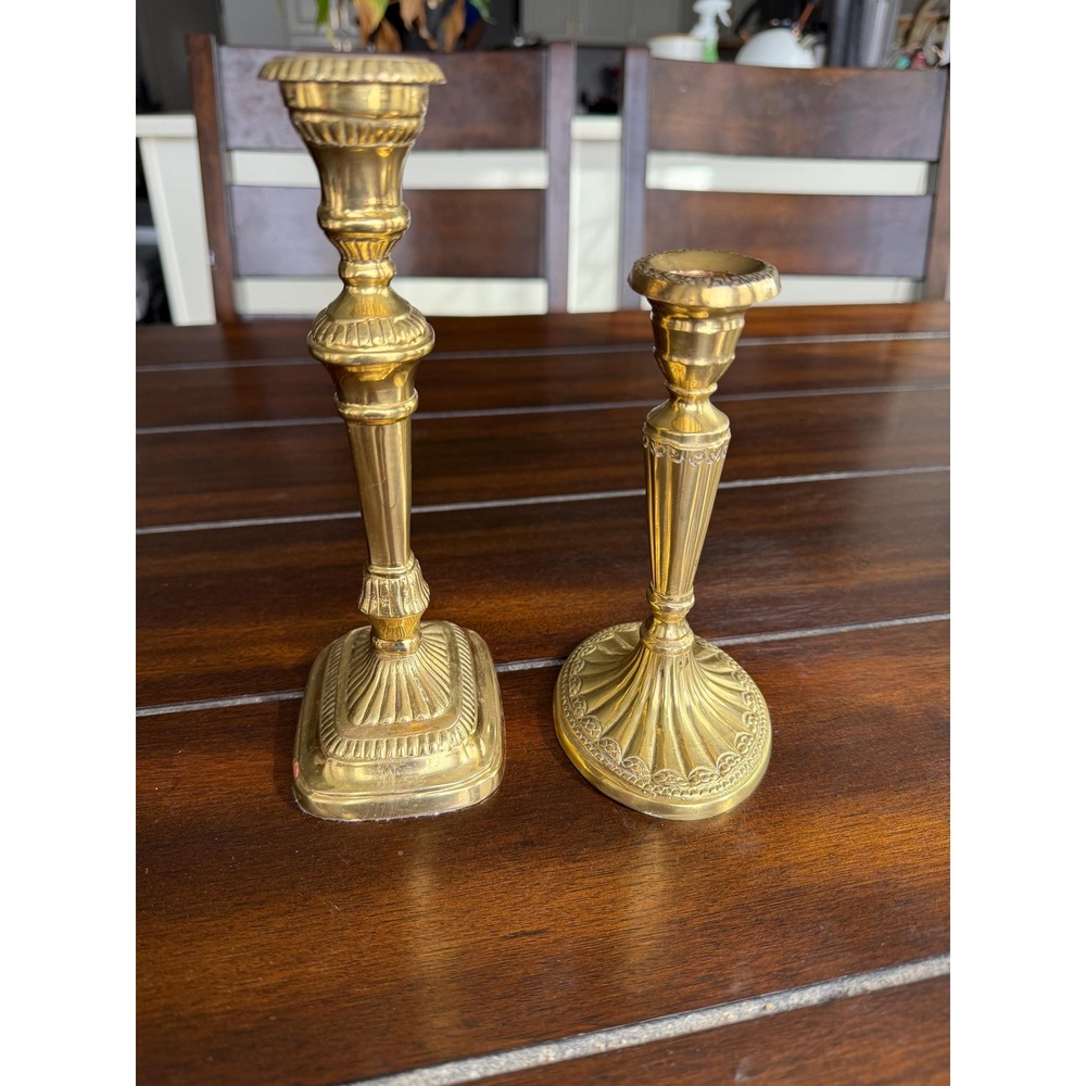 Vintage Eclectic Brass Candlestick Set Louis XVI Style
